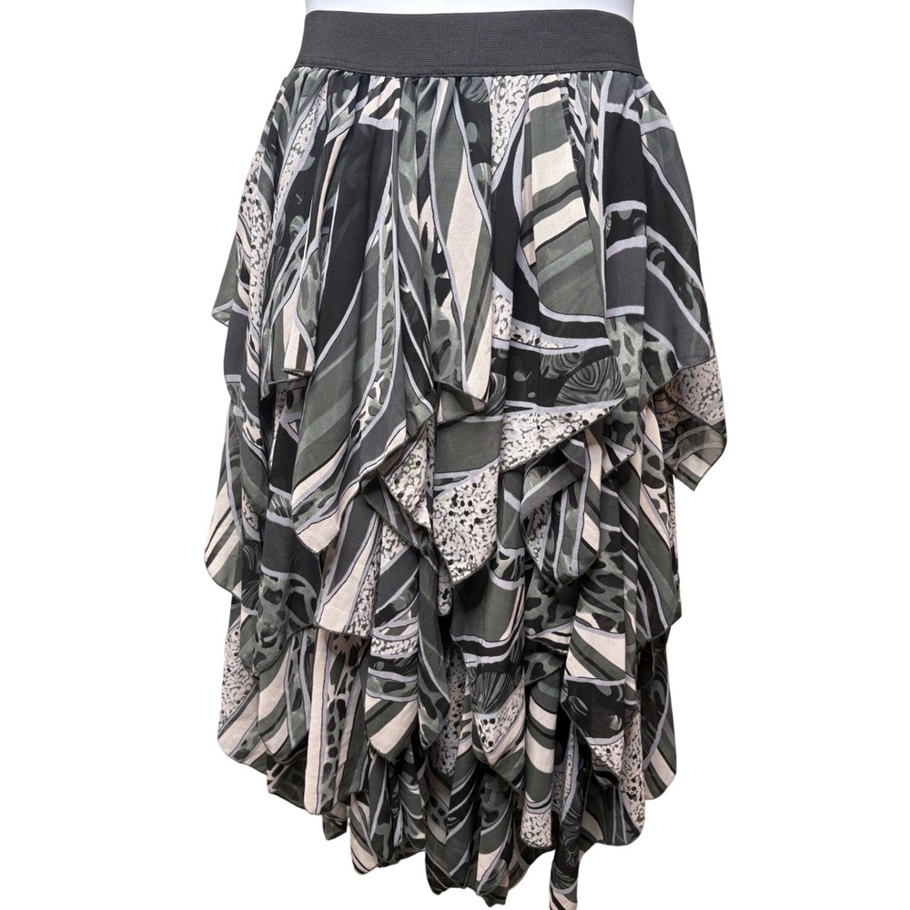 THE PYRAMID COLLECTION Multicolor Abstract Tiered Maxi Skirt L Boho Whimsigoth